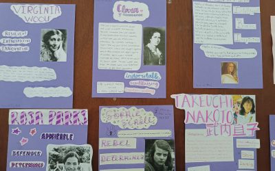 Celebrant el 8M: un institut tenyit de lila i ple de referents femenins